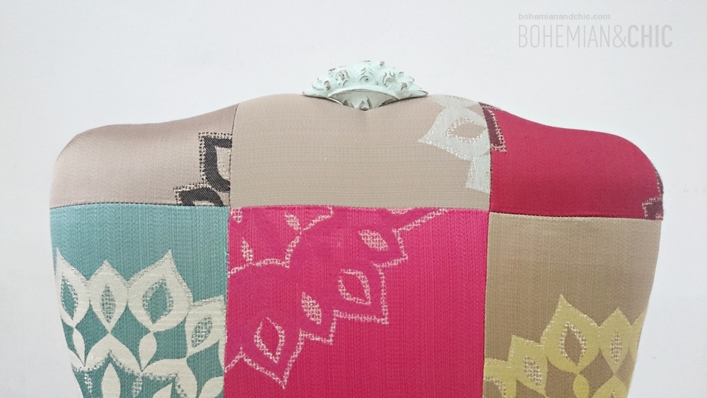 antes y después antigua silla descalzadora en mint y pachtwork