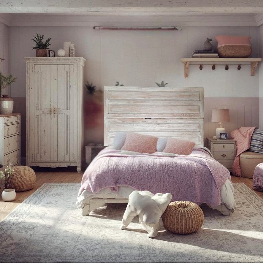 cabecero con puerta antigua en patinado blanco