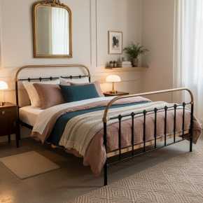 cama estilo retro en negro y dorado