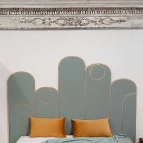 cabecero de cama ondas en gris verdoso y oro