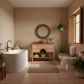 mueble de baño estilo boho chic cuatro cajones y balda