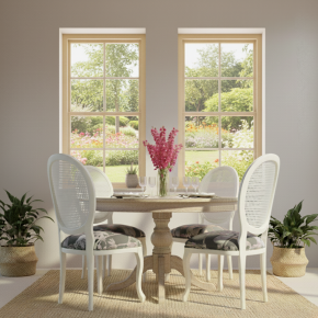 silla estilo Luis XV  en blanco y asiento tapizado