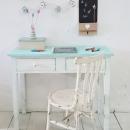 escritorio artesanal mint y blanco con dos cajones