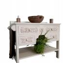 mueble de baño blanco roto cuatro cajones, balda y toallero lateral