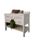 mueble de baño blanco roto cuatro cajones, balda y toallero lateral