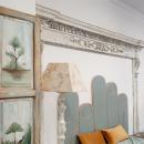 cabecero de cama ondas en gris verdoso y oro