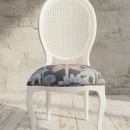 silla estilo Luis XV  en blanco y asiento tapizado