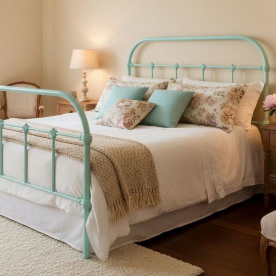 Cama estilo retro en tono verde menta